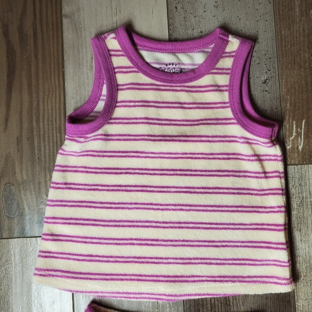 Cat & Jack Baby Girl 2pc Terry Tank Top & Shorts Set Purple & Cream Striped NWOT